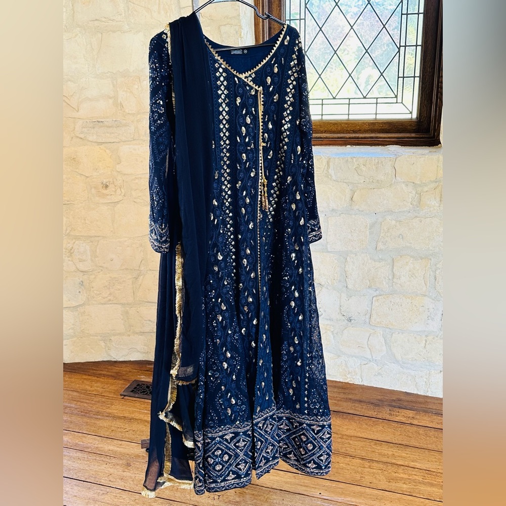Stunning Blue and Silver Long Sleeve Dress